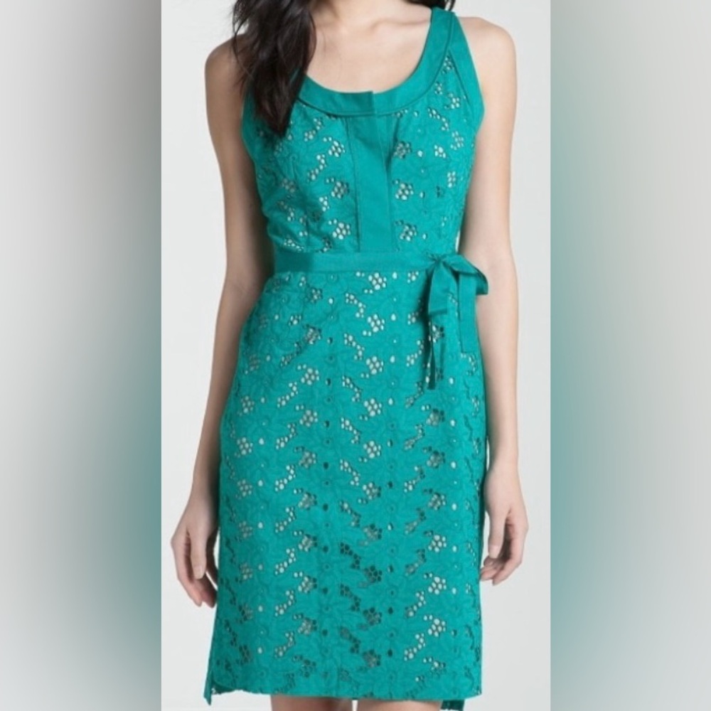 T Tahari Teal Lace Midi Dress
